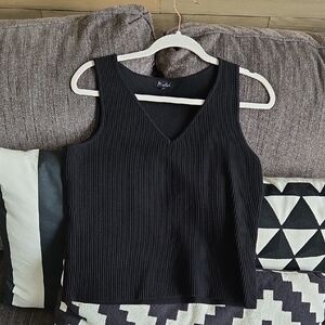 Marled Black Ribbed V-Neck Top